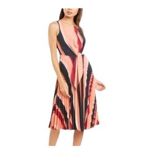 Gabby Skye Pleated Dress Sleeveless Stripe Size 10